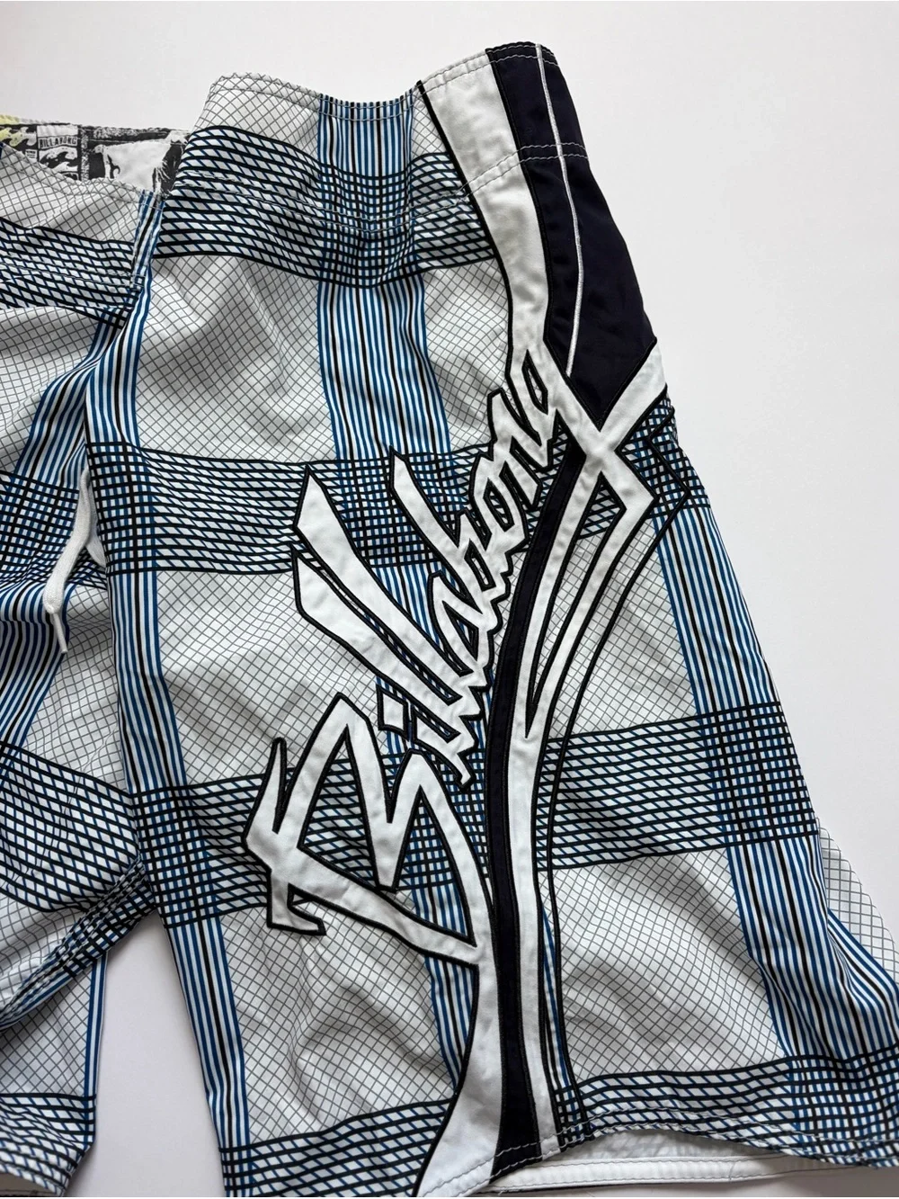 VTG Billabong Mark Occhilupo Men's Blue & White Plaid Swim Trunks